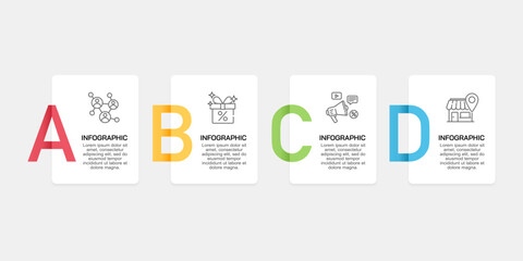 Infographic 4 options for modern business development strategy. Typography, options, promotions and plans. Vector illustration.