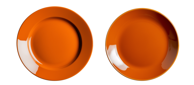 set of colorful red green yellow elegant, circle round empty white plate isolated on transparent background