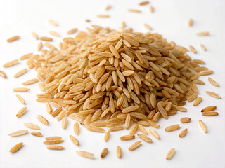 rice on a white background. food, grain, seed, rice, oat, cereal, ingredient, brown, isolated, white, agriculture, healthy, oats, texture, cumin, seeds, organic, raw, dry, heap, spice, vegetarian, who