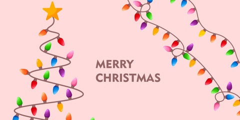 Vector image of Christmas lights. Festive decor and decoration made of colorful Christmas lights. Graphic element for your designs, Christmas cards, websites, banners, and posters.