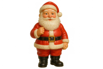 Santa claus figurine wearing traditional red suit and hat for winter holidays, standing with transparent background