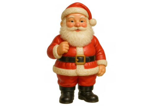 Santa claus figurine wearing traditional red suit and hat for winter holidays, standing with transparent background