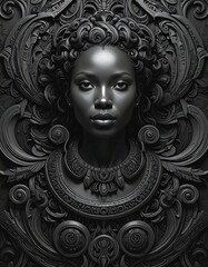 Fototapeta premium Portrait of a woman with ornate details in grayscale