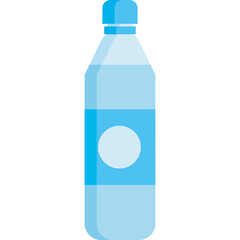 Blue Plastic Water Bottle With White Circle Label And Light Blue Cap On Transparent Background Simple Flat Design Graphic Element For Summer Travel And Vacation