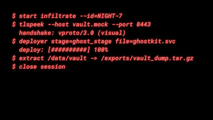 Mockup Hacker Terminal Screen with Cyber Attack Simulation terminal command. - Red neon text