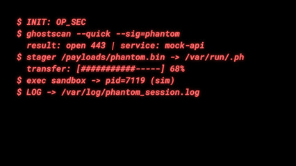 Mockup Hacker Terminal Screen with Cyber Attack Simulation terminal command. - Red neon text