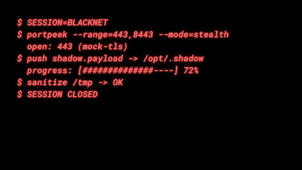 Mockup Hacker Terminal Screen with Cyber Attack Simulation terminal command. - Red neon text
