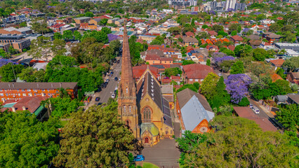 Panorama Drone Aerial view of Summer Hill Lewisham Ashfield of Suburban federation residential houses in Sydney NSW Australia