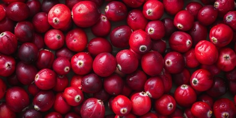 Fresh cranberries filling frame, healthy red fruit background
