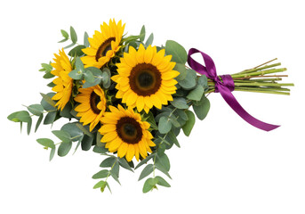 Isolated bouquet of sunflowers with a ribbon, perfect for expressing love and gratitude © Ari