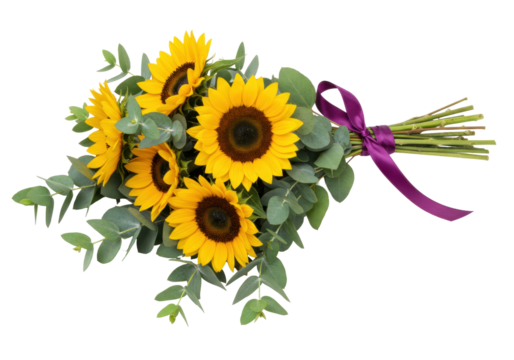 Isolated bouquet of sunflowers with a ribbon, perfect for expressing love and gratitude