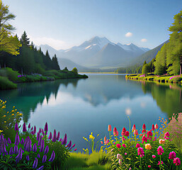 Tranquil Lake at the Foot of the Eternal Flower Mountains
