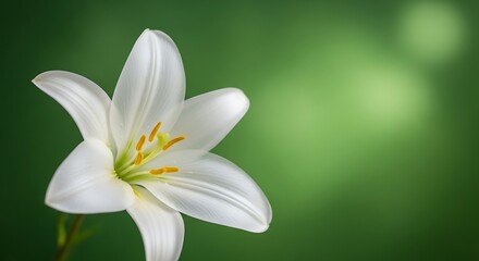 Elegant white lily bloom with soft green background