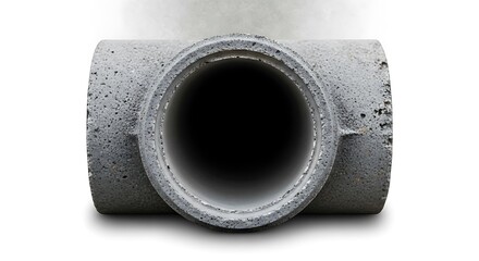 Close up view of a concrete drainage pipe tee fitting