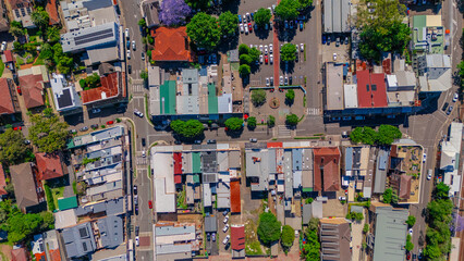 Panorama Drone Aerial view of Summer Hill Lewisham Ashfield of Suburban federation residential houses in Sydney NSW Australia