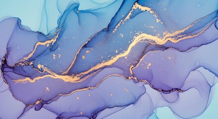 Abstract swirls of blue purple and gold ink flowing