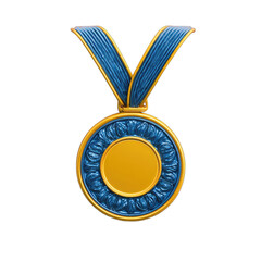 Gold medal with navy blue ribbon