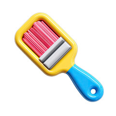 Cartoon paintbrush, vibrant yellow and pink bristles, blue handle