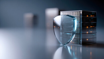 Glowing Cyber security shield protecting icon symbolizing security service concept, Network security, digital crime, personal data protection for business data