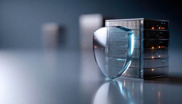 Glowing Cyber security shield protecting icon symbolizing security service concept, Network security, digital crime, personal data protection for business data