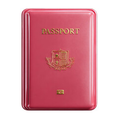 Pink passport, gold lettering, heraldic design