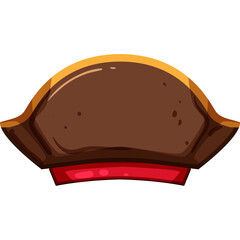 Brown Pirate Hat With Red Band And Golden Trim On White Background
