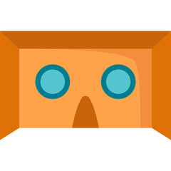 Cardboard Virtual Reality Headset Front View Simple Cartoon Illustration Orange Cardboard Blue Lenses Isolated on White Background for Technology and Gaming Concepts