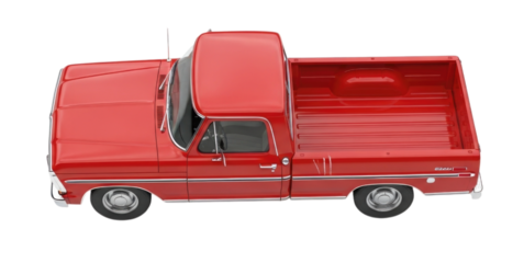 Red Classic Vintage Pickup Truck Top View Isolated PNG Cutout Transparent