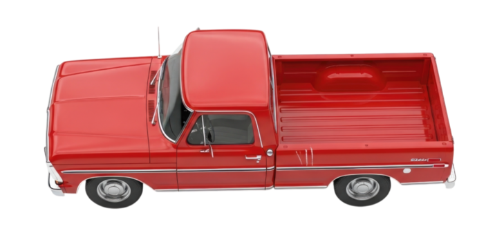 Red Classic Vintage Pickup Truck Top View Isolated PNG Cutout Transparent
