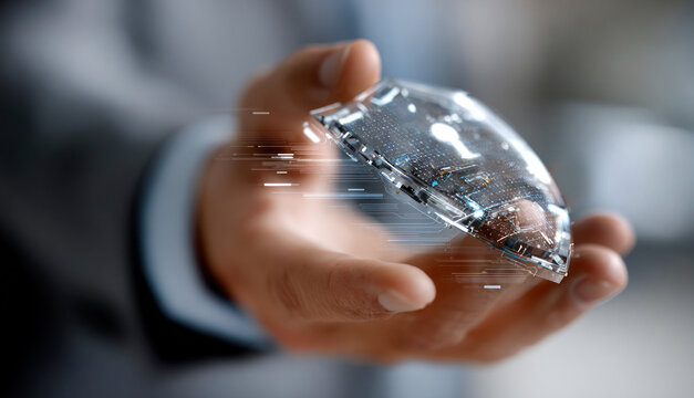 Glowing Cyber security shield protecting icon symbolizing security service concept, Network security, digital crime, personal data protection for business data