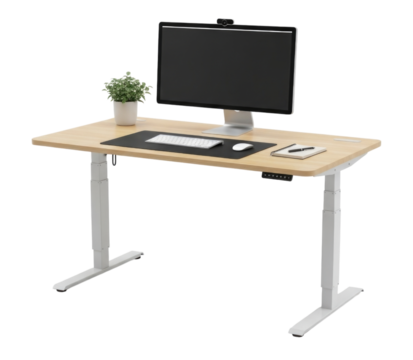 Modern Standing Desk with Computer Setup Isolated PNG Cutout Transparent