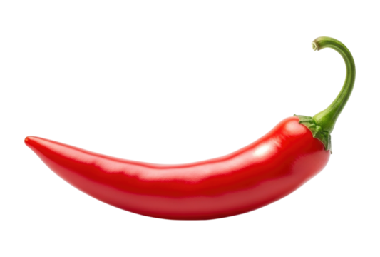 Single Curved Red Hot Chili Pepper Isolated PNG Cutout Transparent