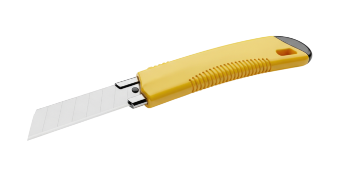 Yellow Utility Retractable Box Cutter Knife Isolated PNG Cutout Transparent