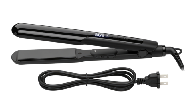 Black Digital Hair Straightening Iron with Cord Isolated PNG Cutout Transparent