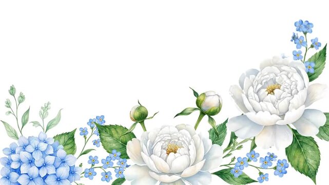 Watercolor floral arrangement featuring hydrangea and peony