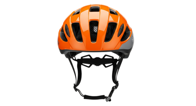 Bright orange cycling helmet isolated on transparent background