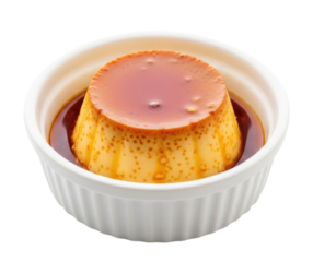Crème Caramel or Crème Flan Custard Dessert in Ramekin Bowl Isolated PNG Cutout Transparent