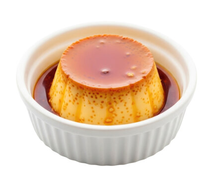 Cr&egrave;me Caramel or Cr&egrave;me Flan Custard Dessert in Ramekin Bowl Isolated PNG Cutout Transparent