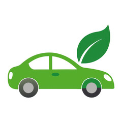 Green car with leaf symbol isolated on transparent background