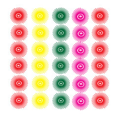 Abstract background of colorful circular patterns in rows and columns