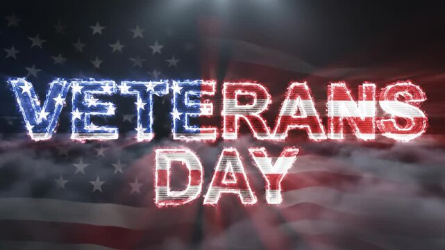 Veterans day text animation with american flag and patriotic glow effect. Honoring military service and national remembrance. - Powered by Adobe