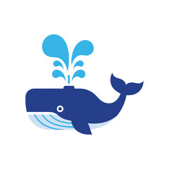 Illustration of a blue whale spouting water, with a simple, cartoon-like design.