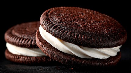 A chocolate cookie sandwich with peppermint cream filling