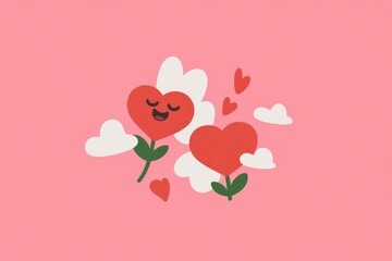 Heart flowers illustration on pink background