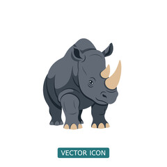 Obraz premium Illustration of a gray rhinoceros with two horns on a white background.