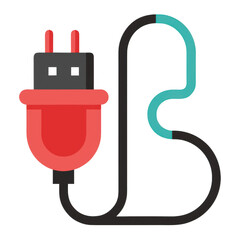 Red and black electrical plug with cable isolated on transparent background