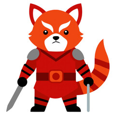 Fierce red panda warrior with swords isolated on transparent background