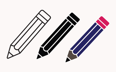 Three pencils vector illustration in different styles and colors isolated