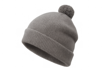 Gray knit beanie with pompom providing warmth and style for cold weather seasons and outdoor activities