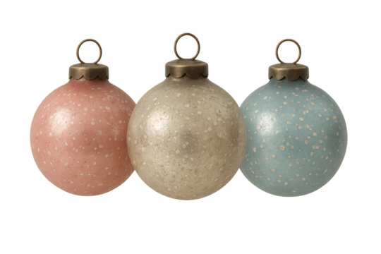 Vintage christmas ornaments in pastel colors. Holiday baubles for festive seasonal decoration with transparent background